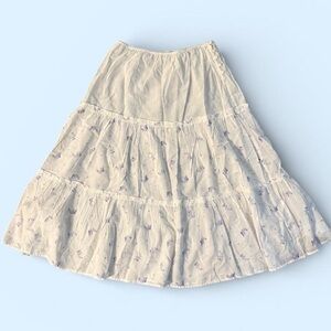 Anthropologie White and Purple Floral Midi Skirt